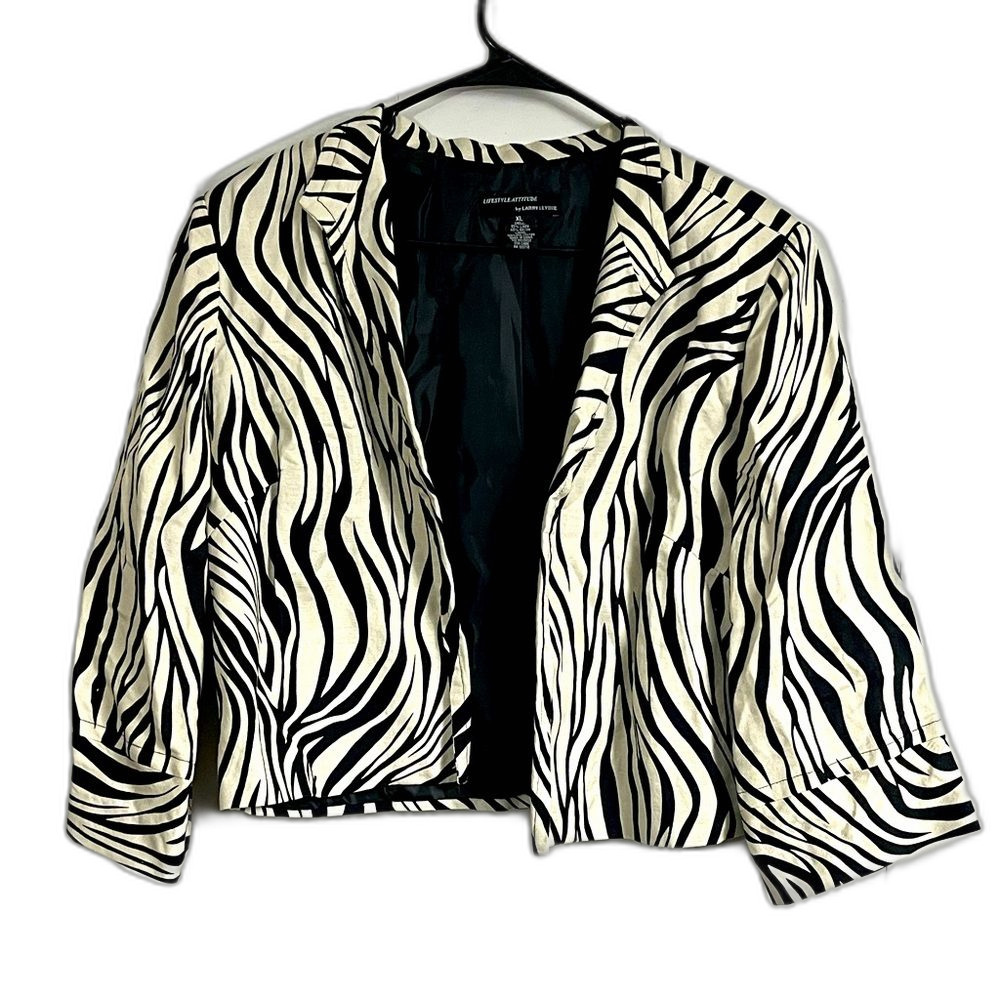 Lifestyle Attitude by Larry Levine Open Front Zebra Print Blazer XL